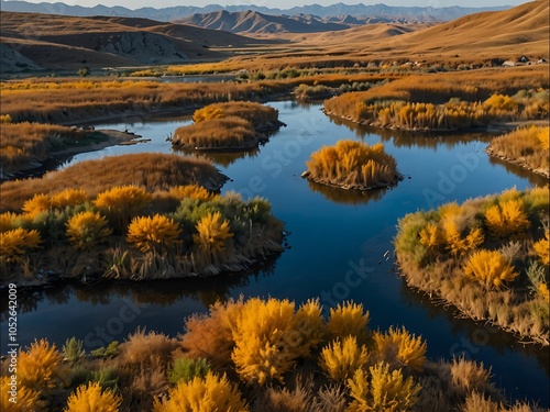 Autumn landscape featuring Toad Dam, Wulan Butong Township, Inner Mongolia. photo