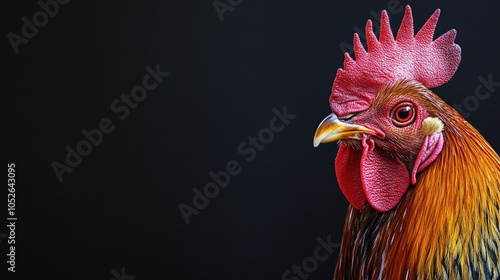 Close up of a rooster on a blank background ideal for design purposes The bird s details and colors stand out providing a vibrant element for creative projects photo