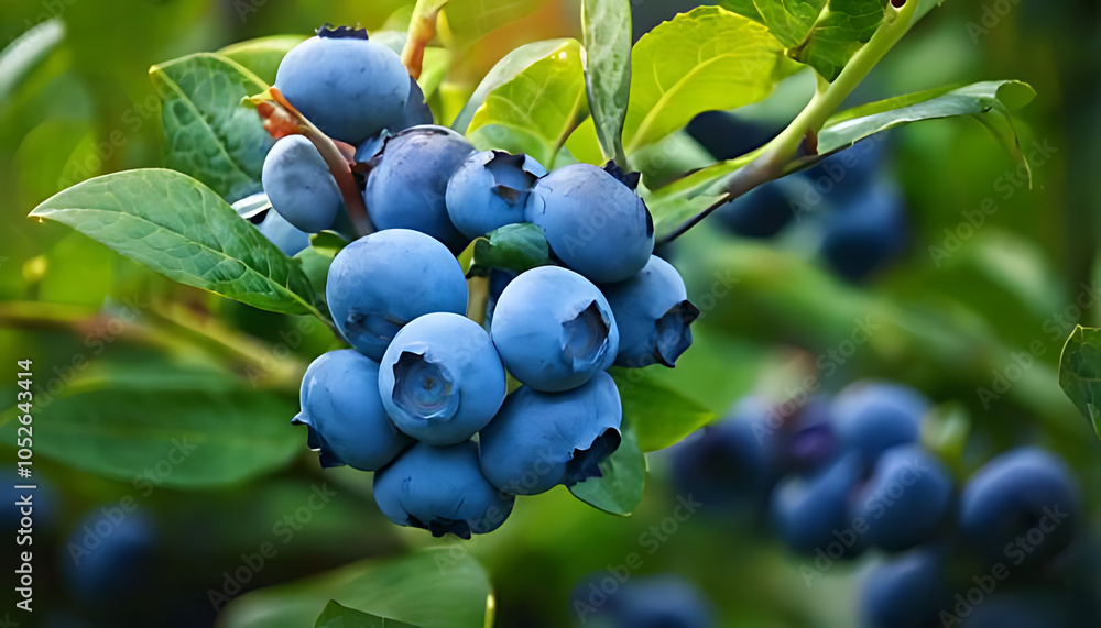 Fototapeta premium lowbush blueberries ripen blue color turning fruit surfaces
