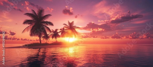 Spectacular Sunset Sky Over Sea And Tropical Island