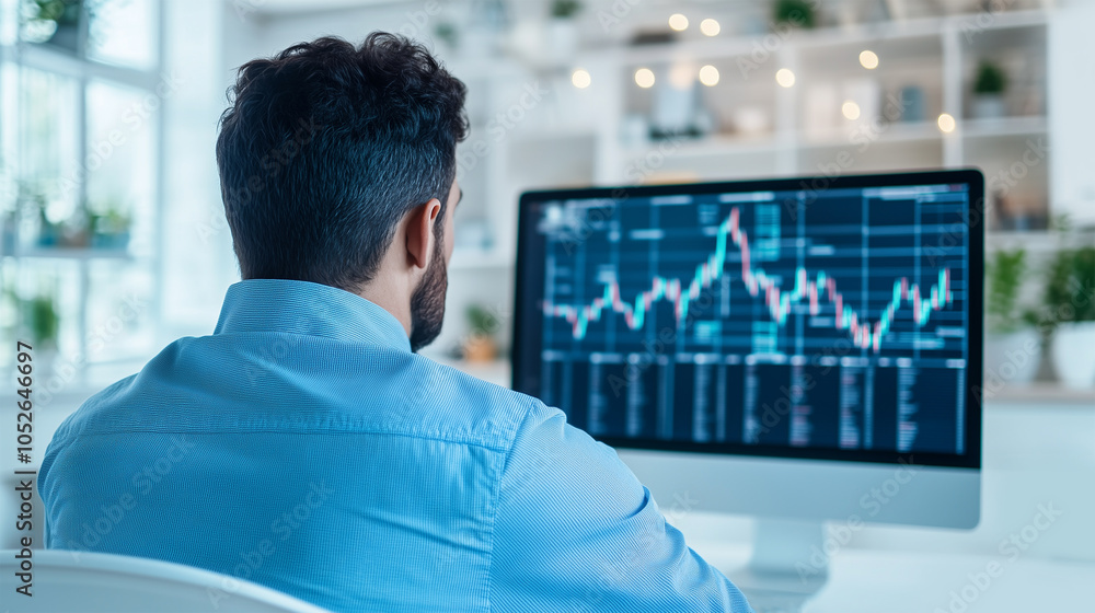 Businessman Analyzing Big Data on Computer, Reviewing Financial Reports and Charts in Modern Office, Technology-Driven Man Managing Business Strategy, Research, Market Growth. Businessman Analyzing Big Data on Computer, Reviewing Financial Reports and Charts in Modern Office, Technology-Driven Man Managing Business Strategy, Research, Market Growth.