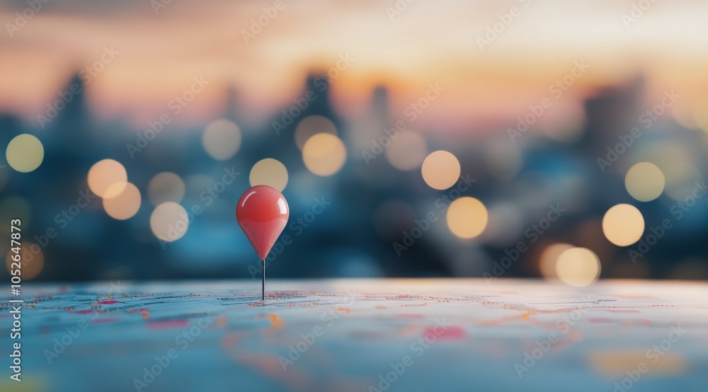 A red map pin marking a specific location on a colorful world map during golden hour A red map pin marking a specific location on a colorful world map during golden hour
