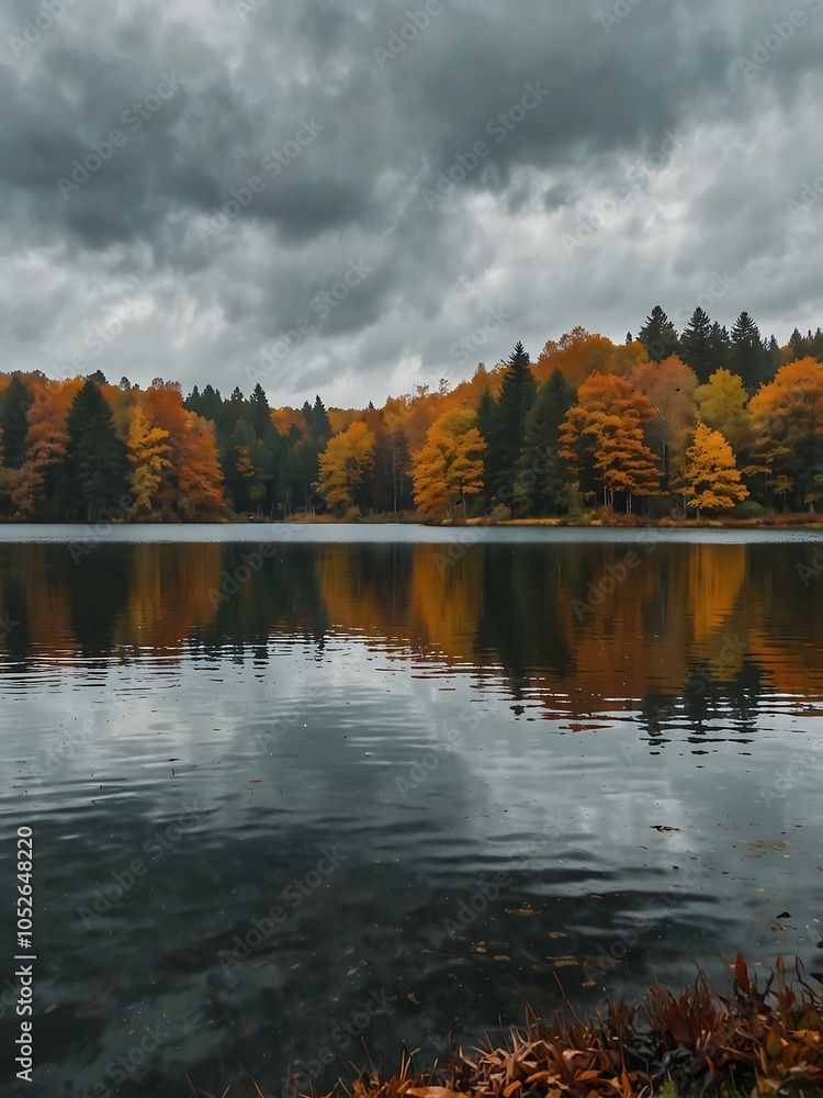 Obraz premium Beautiful lake view on a rainy autumn day