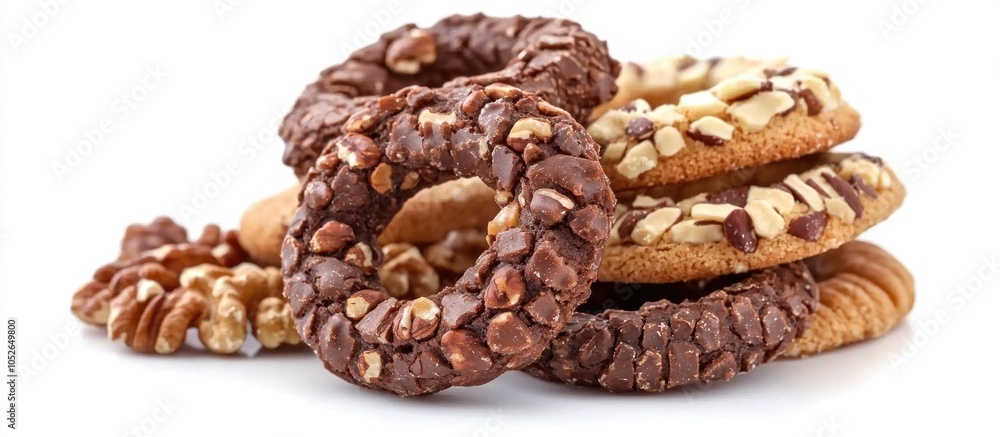 Cookies Rings With Nuts On White Background Close Up Cookies Rings With Nuts On White Background Close Up