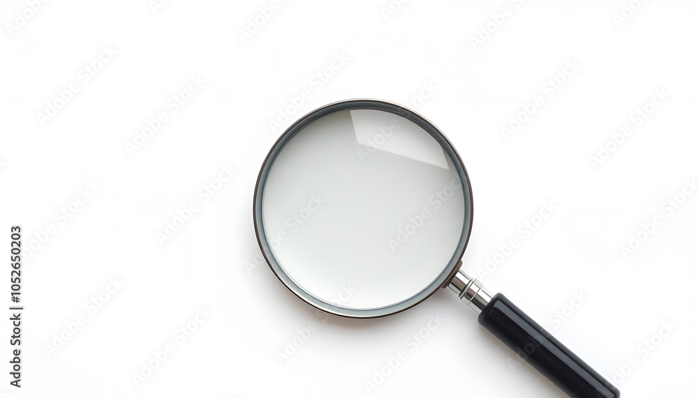 one magnifying glass on a white isolated white background, top view isolated with white highlights, png one magnifying glass on a white isolated white background, top view isolated with white highlights, png