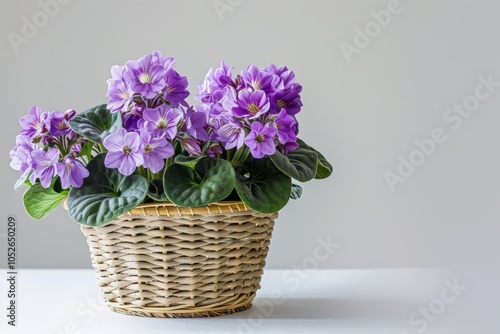 African Violets (Saintpaulia ionantha) in Flowerpot Closeup, African Violets Macro House Plant