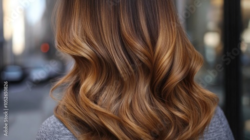 Shiny Caramel Balayage on Thick Wavy Hair