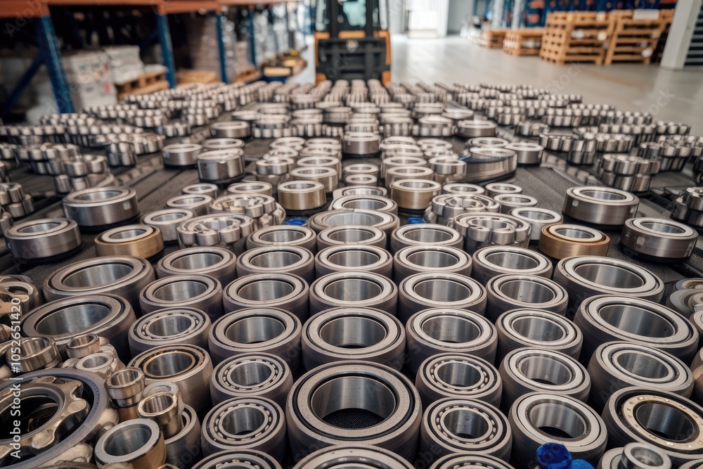 Obraz premium Ball bearings of different sizes laying on floor in warehouse