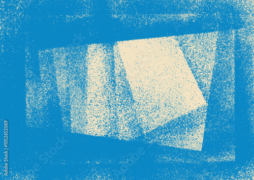 Grainy blue frame with spray texture with dots, speckles and particles. Hand drawn distress damaged edge vintage template. Grainy texture borders with dots. Retro vintage vector frame background.