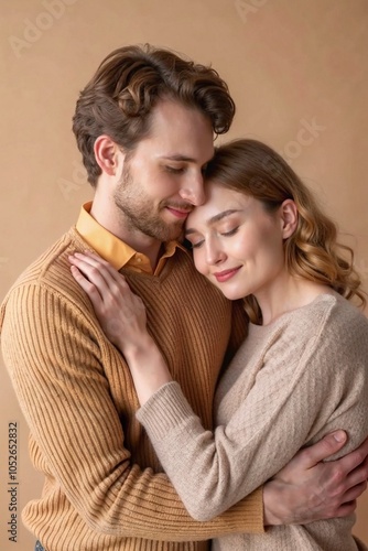 Couple in Warm Embrace Sharing a Peaceful Moment of Love