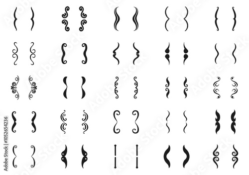 Curly braces black icons set. Text brackets abstract. Communication ideas inspiration message desgin element cut out signs. Chat bubble devider. Black simple flat style. Isolated vector on white