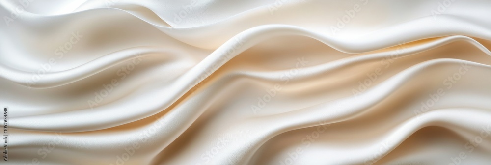 Obraz premium テキスタイルデザインとファッション業界向けの、優しい波模様のエレガントな白いシルク生地