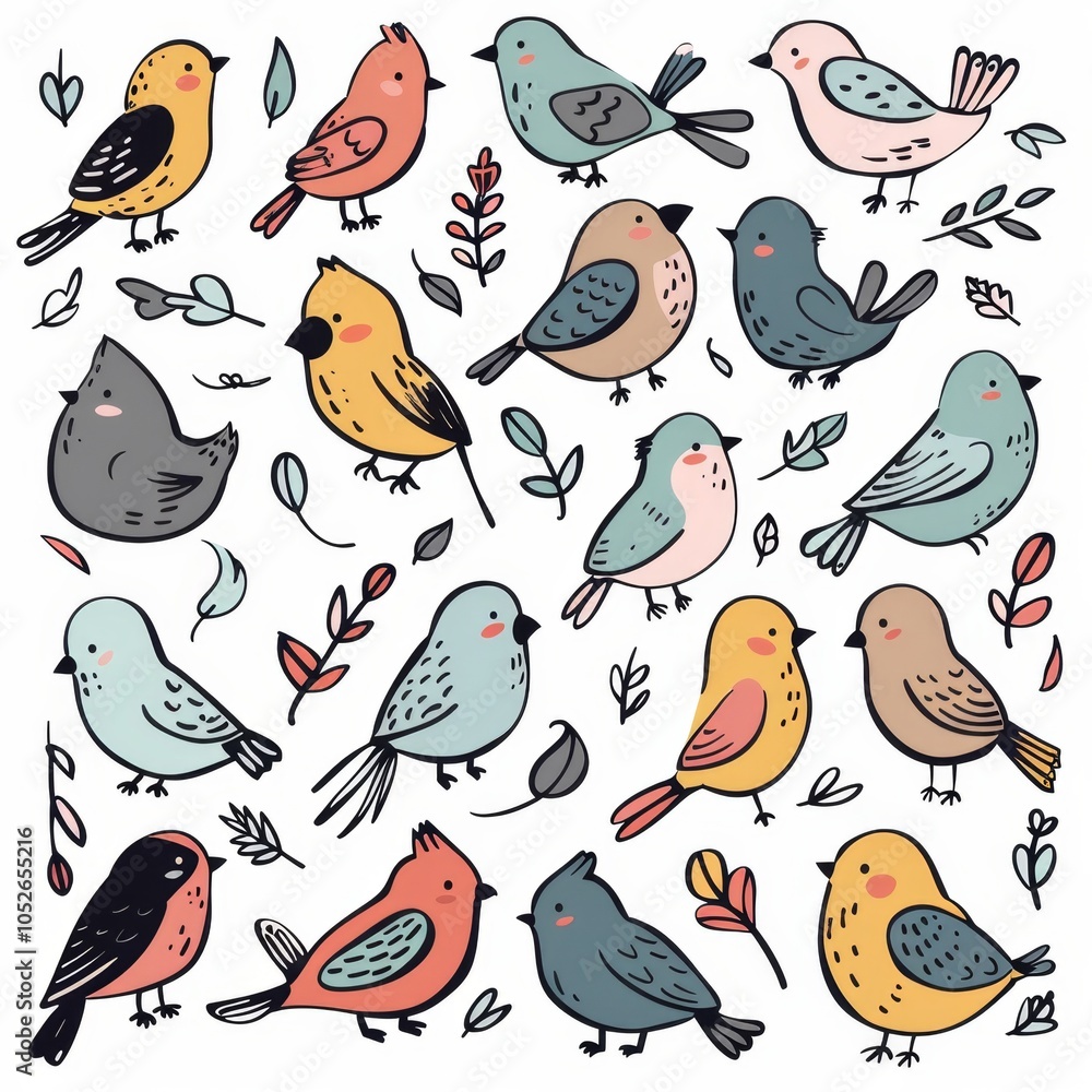 Bird doodle icon set, sparrow symbols, bird sign collection, sketched wild animal pictograms Bird doodle icon set, sparrow symbols, bird sign collection, sketched wild animal pictograms