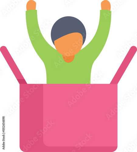 Person is raising their arms out of a box delivering a concept of freedom