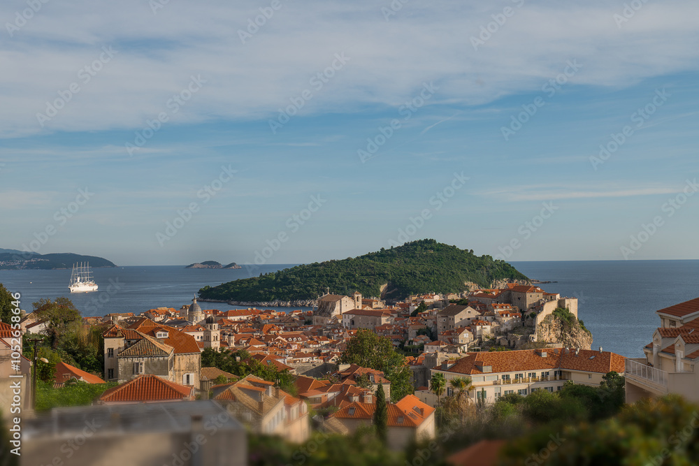 Fototapeta premium Dubrovnik old town with a Lokrum island. Blue sky and sea.