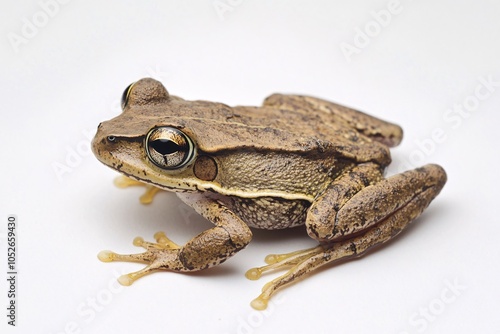 Brown Frog on White Background - Close-Up View