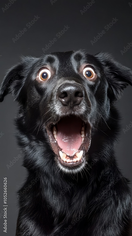 Excited Black Dog with Wide Open Mouth and Big Eyes Excited Black Dog with Wide Open Mouth and Big Eyes