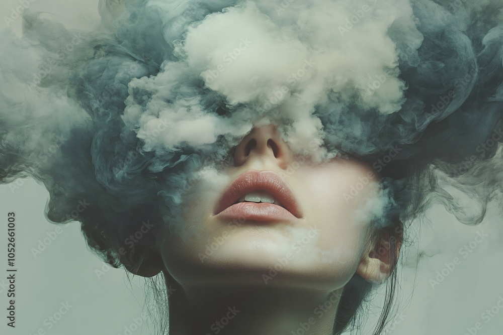 Surreal Portrait of a Woman with Clouds and Smoke Surreal Portrait of a Woman with Clouds and Smoke