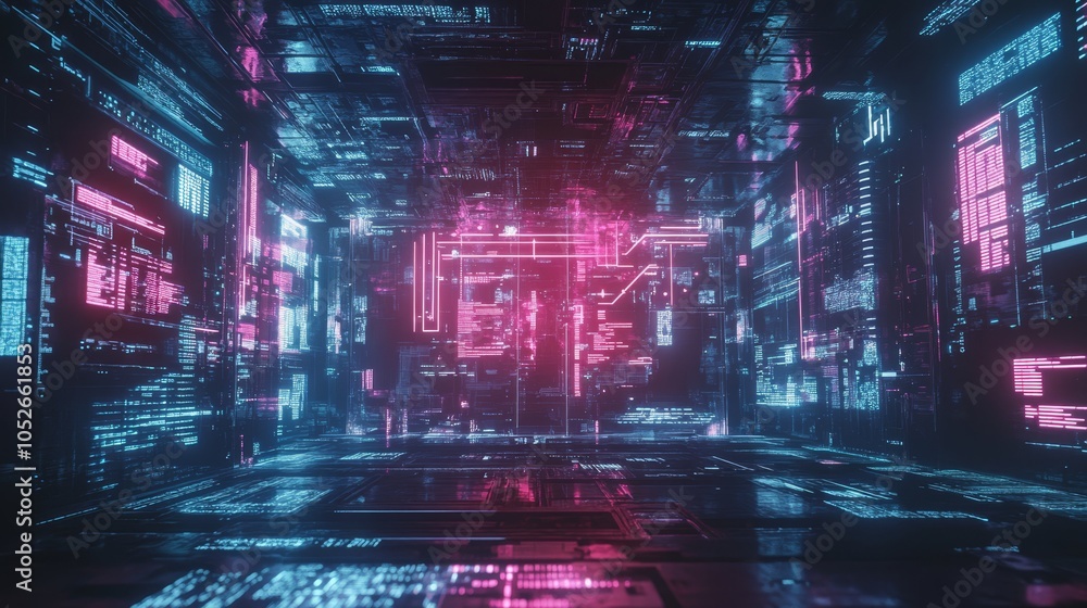 Futuristic Data Stream: A Neon Cyberpunk Environment Futuristic Data Stream: A Neon Cyberpunk Environment
