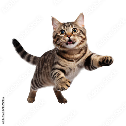 A playful cat mid-leap, showcasing its energetic and curious nat