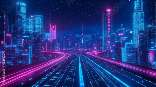 Futuristic Neon Cityscape at Night with Vibrant Lights