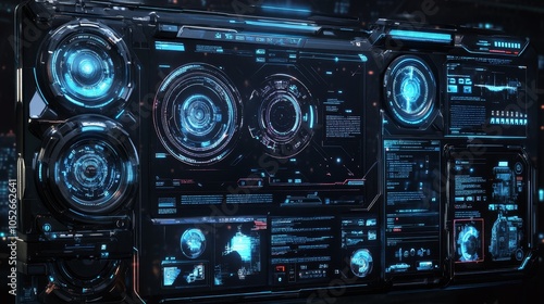 Futuristic Digital Control Panel Interface with Blue Lighting