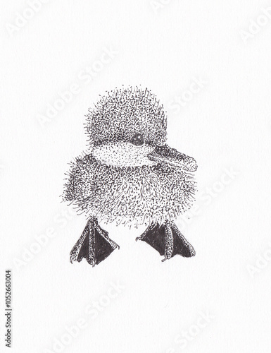 Pen and ink drawing of a duckling
