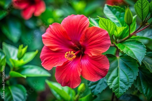 Wallpaper Mural Close-Up of a Red Hibiscus Flower in Bloom with Lush Foliage Torontodigital.ca