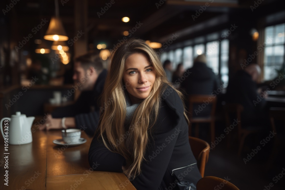 Portrait of a beautiful young woman sitting at a table in a cafe Portrait of a beautiful young woman sitting at a table in a cafe