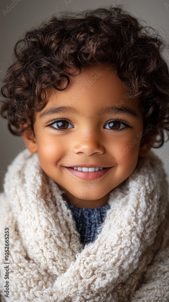 Close-up Portrait of a Young Boy with Curly Hair Wearing a White Scarf Close-up Portrait of a Young Boy with Curly Hair Wearing a White Scarf