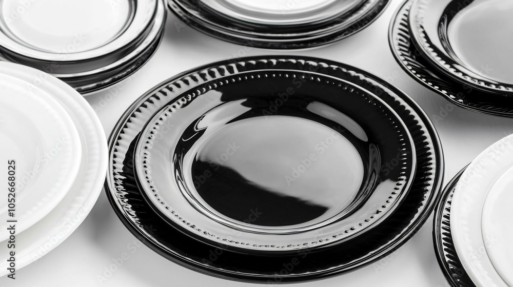 Elegant Black and White Plates on Clean Surface Elegant Black and White Plates on Clean Surface