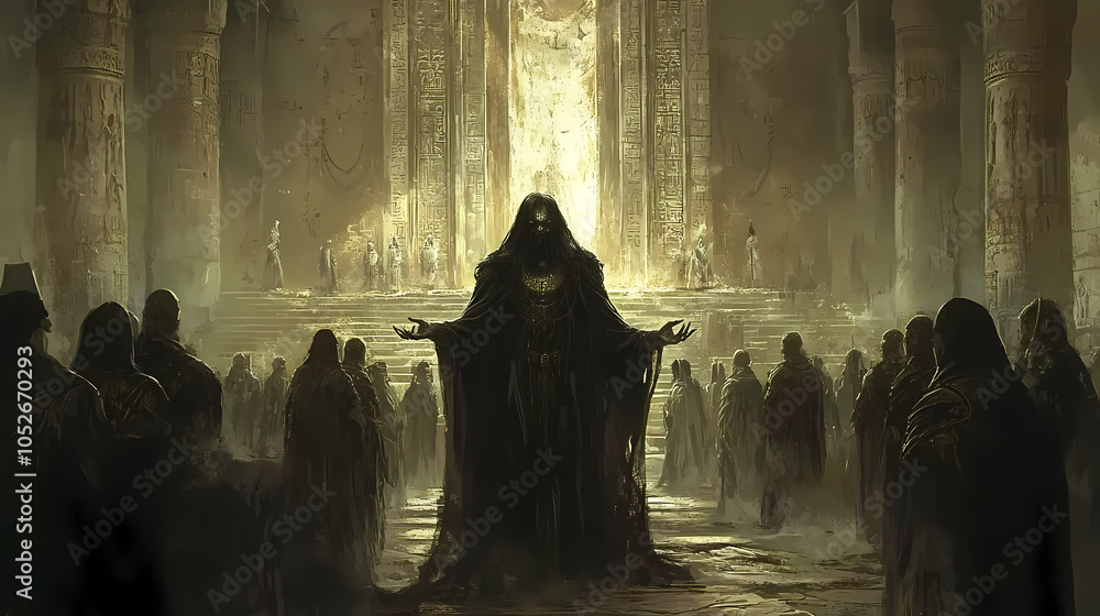 Ancient vampire lord presiding over a secret society meeting in a ...