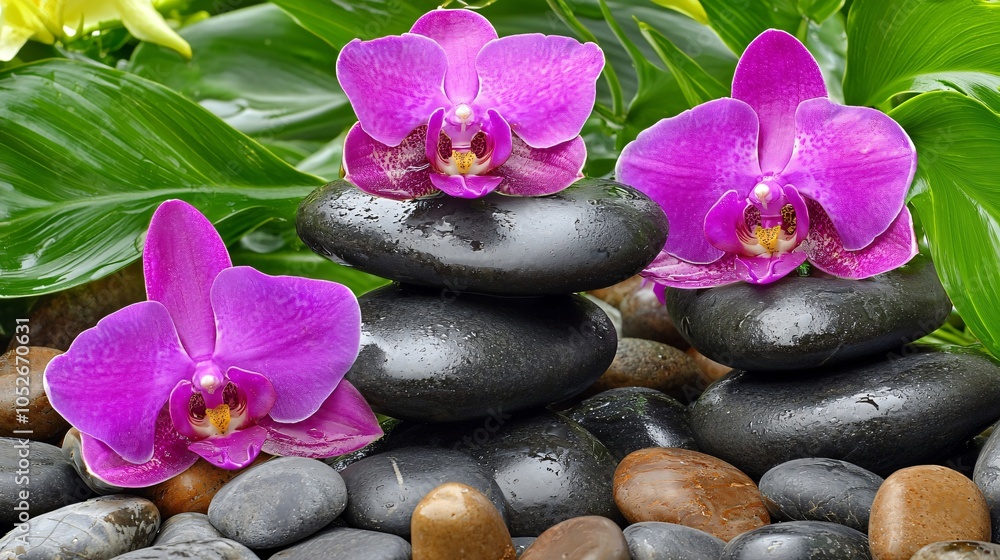 Fototapeta premium Tranquil Spa Setting with Orchid and Stones