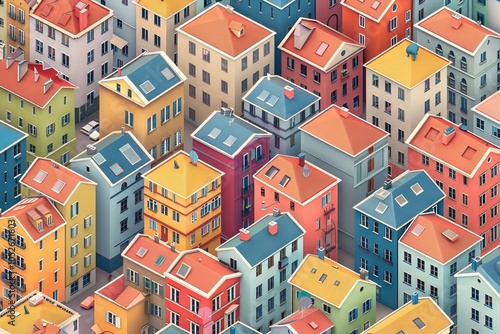 Isometric Buildings Pattern, Houses Texture Background, Isometric Town, Abstract Generative AI Illustration