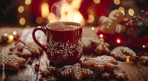 Cozy Christmas Eve Hot Chocolate With Cookies and Festive Decor