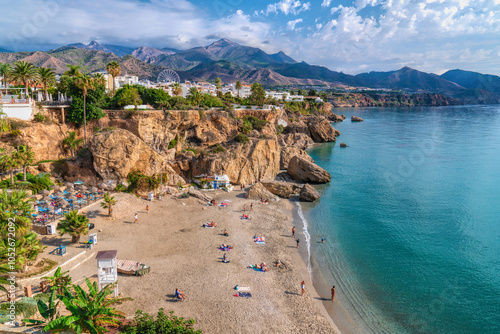 Nerja Calahonda beach below the Balcon de Europa Andalusia, Spain
