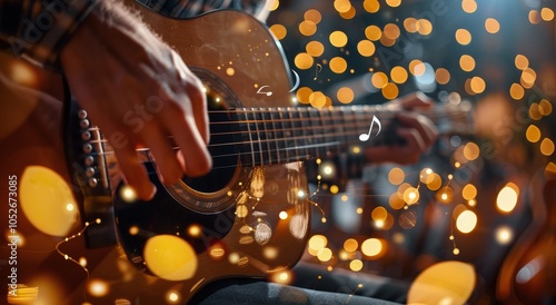 Musician Playing Acoustic Guitar During Festive Performance