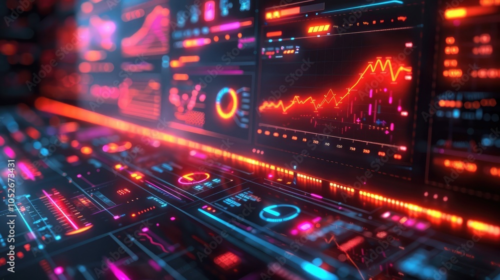 Big Data Technology for Business Finance Analytic Concept. Abstract photo of business sale report, profit chart and stock market trends analysis Big Data Technology for Business Finance Analytic Concept. Abstract photo of business sale report, profit chart and stock market trends analysis