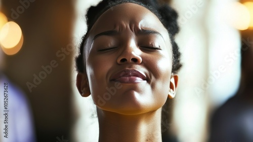 Woman expressing joy and relaxation indoors during a social gathering