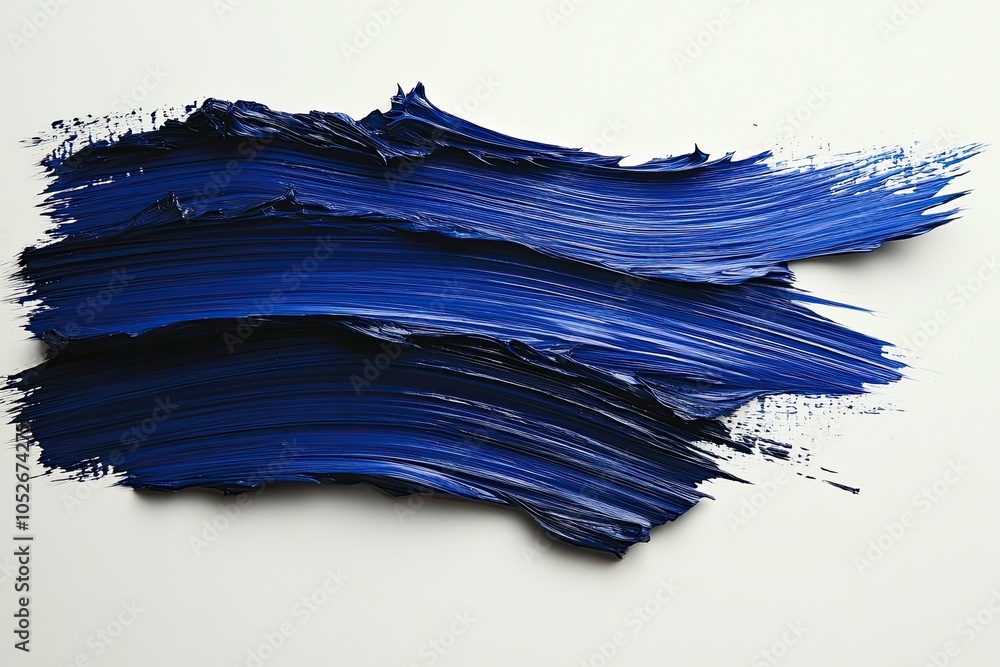 Large horizontal stroke of cobalt blue, made with oil paints on white canvas. Textured surface and rich color create a sense of depth and volume. Large horizontal stroke of cobalt blue, made with oil paints on white canvas. Textured surface and rich color create a sense of depth and volume.