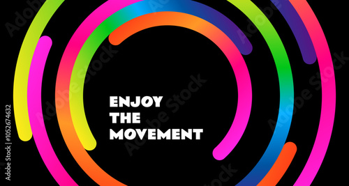Circle Shape Gradient Lines on a Black Background. Abstract Geometric Curve Pattern. Creative Vector Neon Colored Gradient