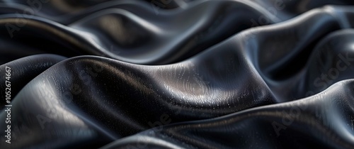 Closeup of Draped Black Satin Fabric With Smooth, Reflective Surface