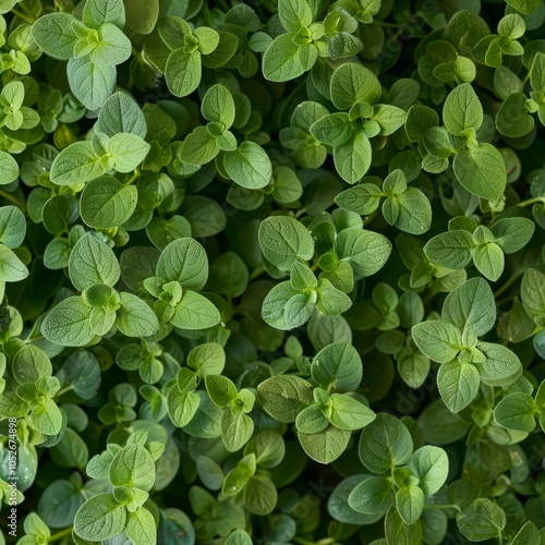 Oregano texture background, origanum vulgare green leaves pattern, wild marjoram banner, sweet marjoram