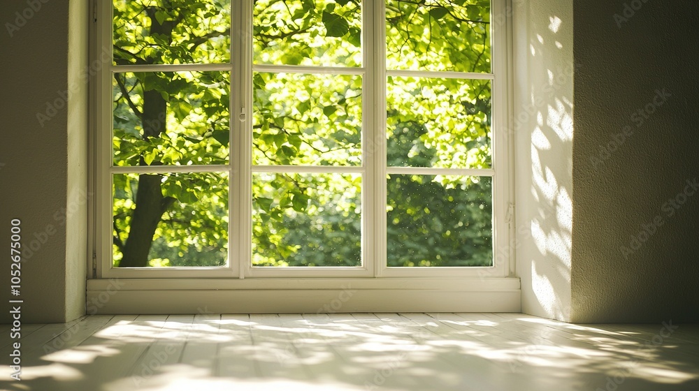   A window displays a tree outside and sunlight filtering through it