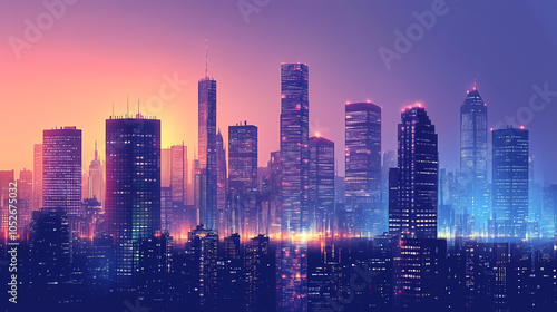 Digital cityscape. Virtual Cityscape. Illustration