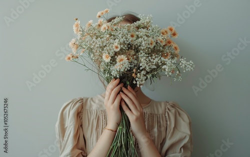 Womans Face Partially Hidden by White Flowers