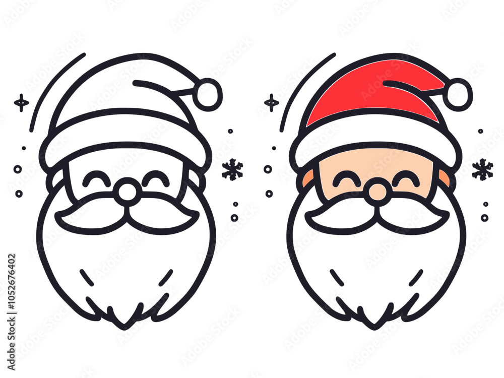 Happy Santa Claus face, line art and color. Happy Santa Claus face, line art and color.