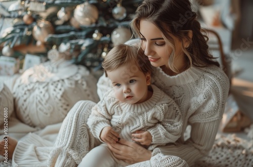 Mother and Baby Playing With Christmas Ornaments