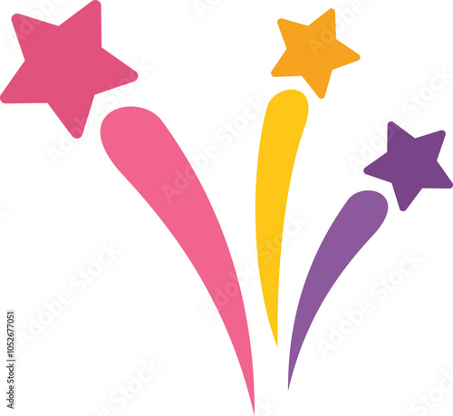 Vector illustration of three colorful shooting stars flying through the sky