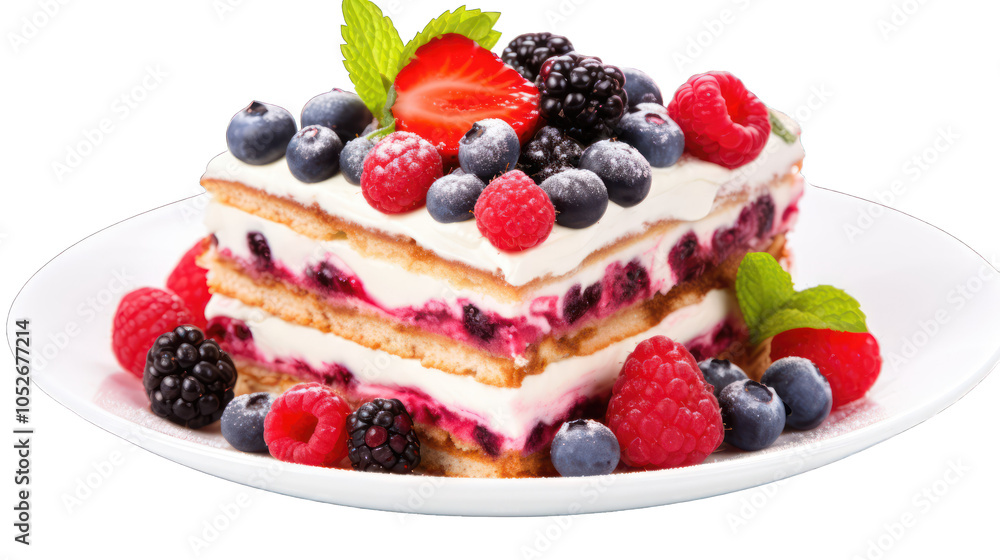 A delicious layered dessert topped with fresh berries and mint l A delicious layered dessert topped with fresh berries and mint l